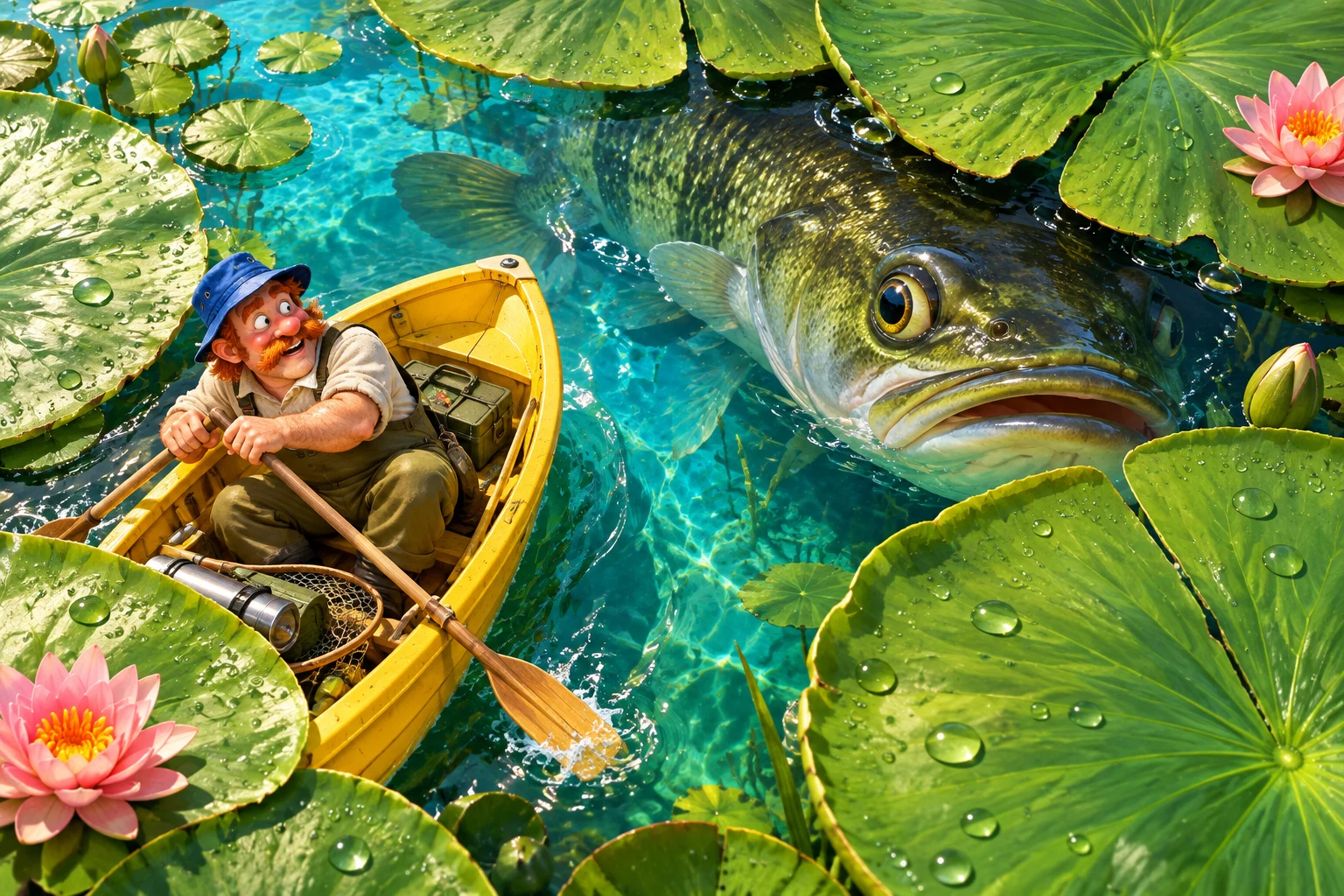 A giant bass chairs the lily-pad committee