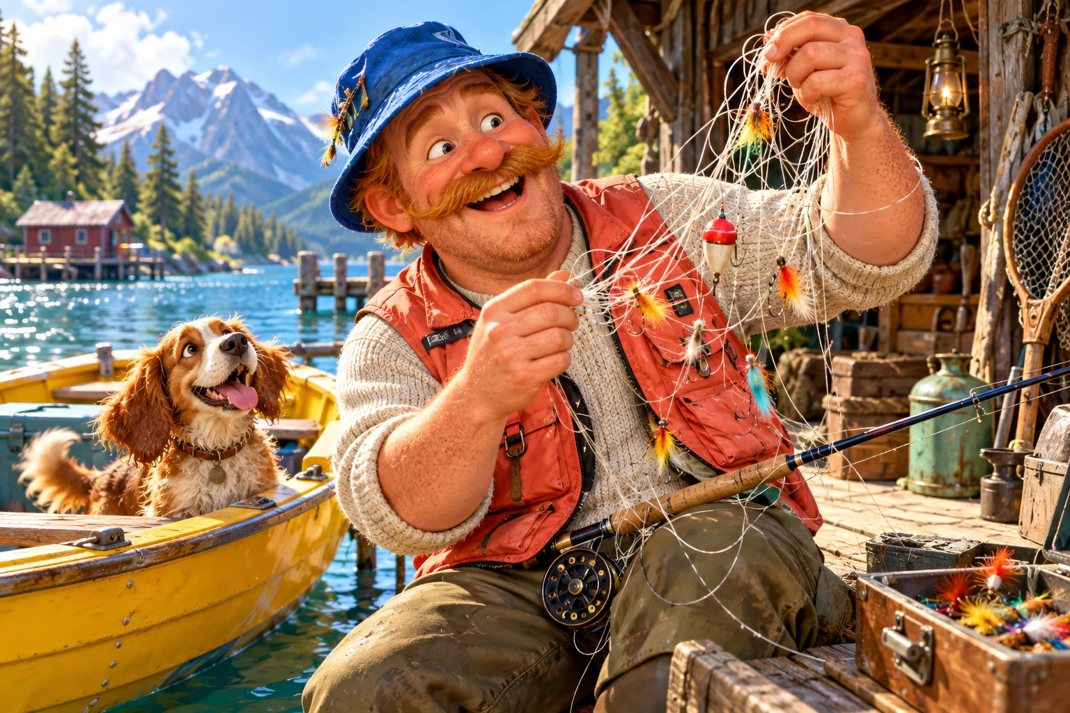 Bram Tiller smiling with tangled fishing line